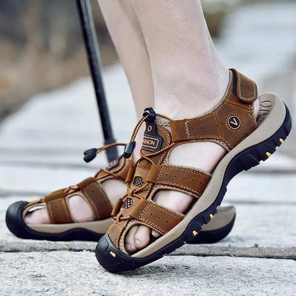 Men's Leather Summer Sandals - Breathable Casual Outdoor Beach Slippers & Wading Shoes