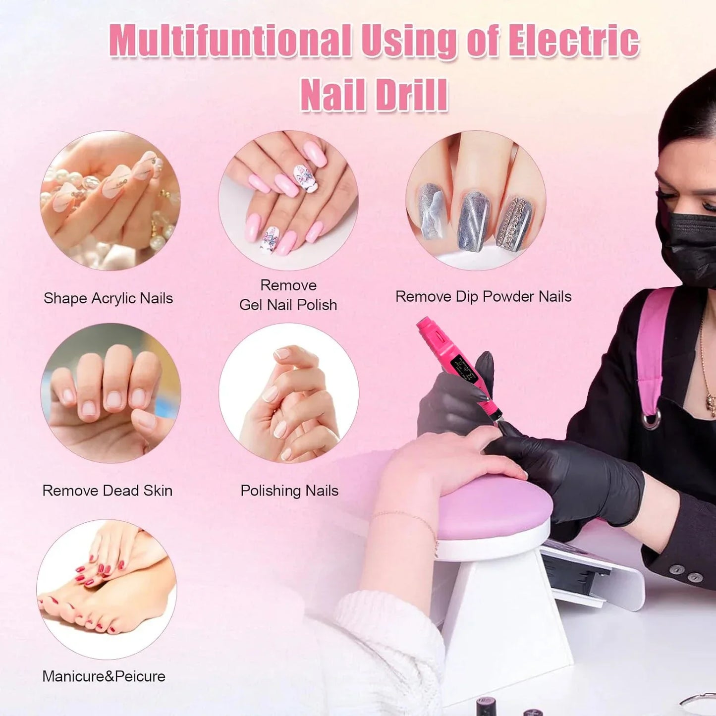 LULAA Electric Nail Drill Machine Set - Strong Function Sander for Gel Polish Removal and Manicure