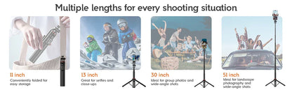 130cm Selfie Stick Tripod – Portable Retractable Smartphone Stand with Wireless Remote Control