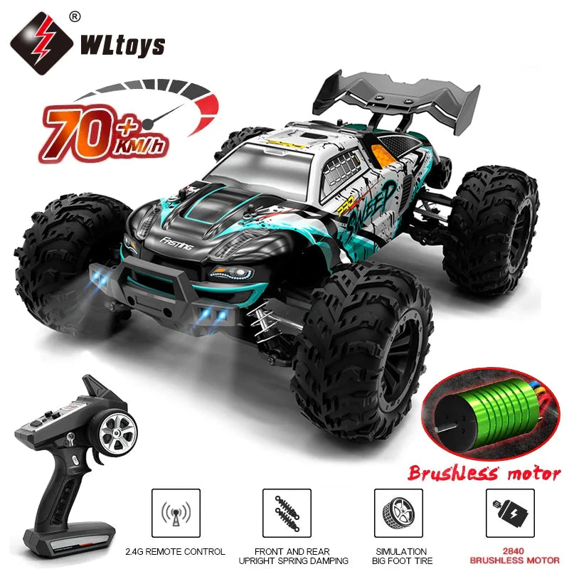 1:16 4WD RC Car – 70KM/H High-Speed Drift Monster Truck with LED, Remote Control, 4x4 for Kids, WLtoys 144001