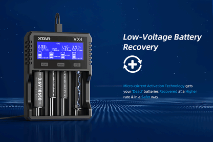 XTAR VX4 20W Fast Battery Charger with LED Display – 18650, AAA/AA, Li-ion, NiMH, LiFePO4 Charger & Capacity Tester