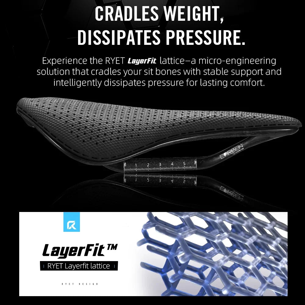 RYET Carbon 3D Printed Bike Saddle - 145/155mm Lightweight Cycling Seat for Road, MTB, Gravel & Triathlon Bikes