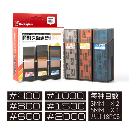HOBBY MIO #400–#2000 Softback Sandpaper Sponge Set – Curved Sanding Tools with Storage Box for Plastic Model Polishing