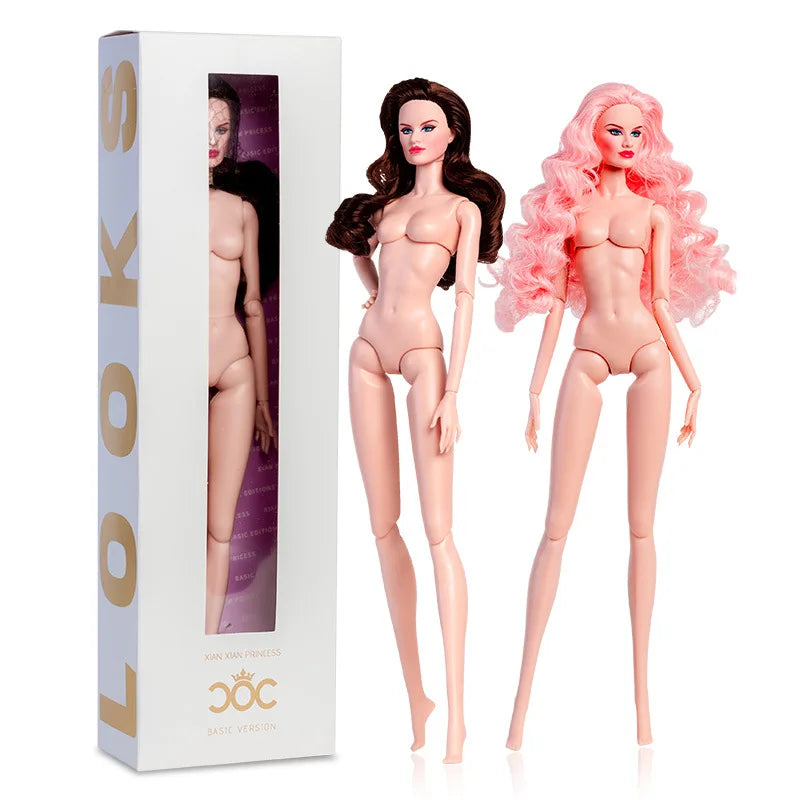 32cm BJD European Fashion Doll — 1/6 Pink Body & Hair with Cute Gown, Daily Outfit DIY Toy for Girls Birthday Gift