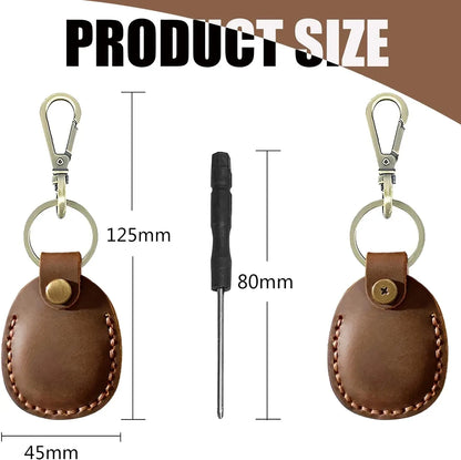 Airtag Holder Keychain — Genuine Leather Handmade Case, Scratch-Resistant Key Ring for Dog Collar & Luggage Cover