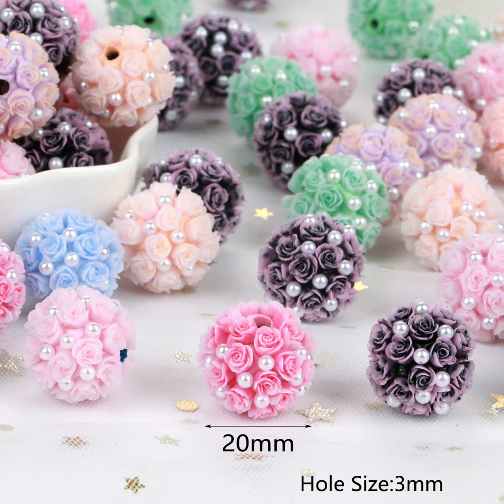 20mm Rose Flower Ball Pearl Beads – 1/3/5PCS Polymer Acrylic Beads for DIY Jewelry Making, Necklaces, Bracelets & Earrings