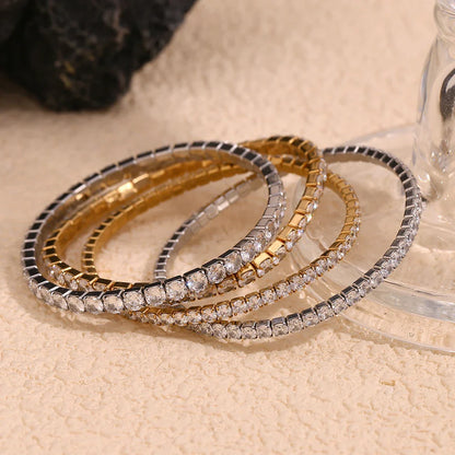 E.B.belle 3mm–4mm Square Zircon Elastic Bracelet – Stainless Steel Gold/Silver Fashion Jewelry for Women Charm Accessory
