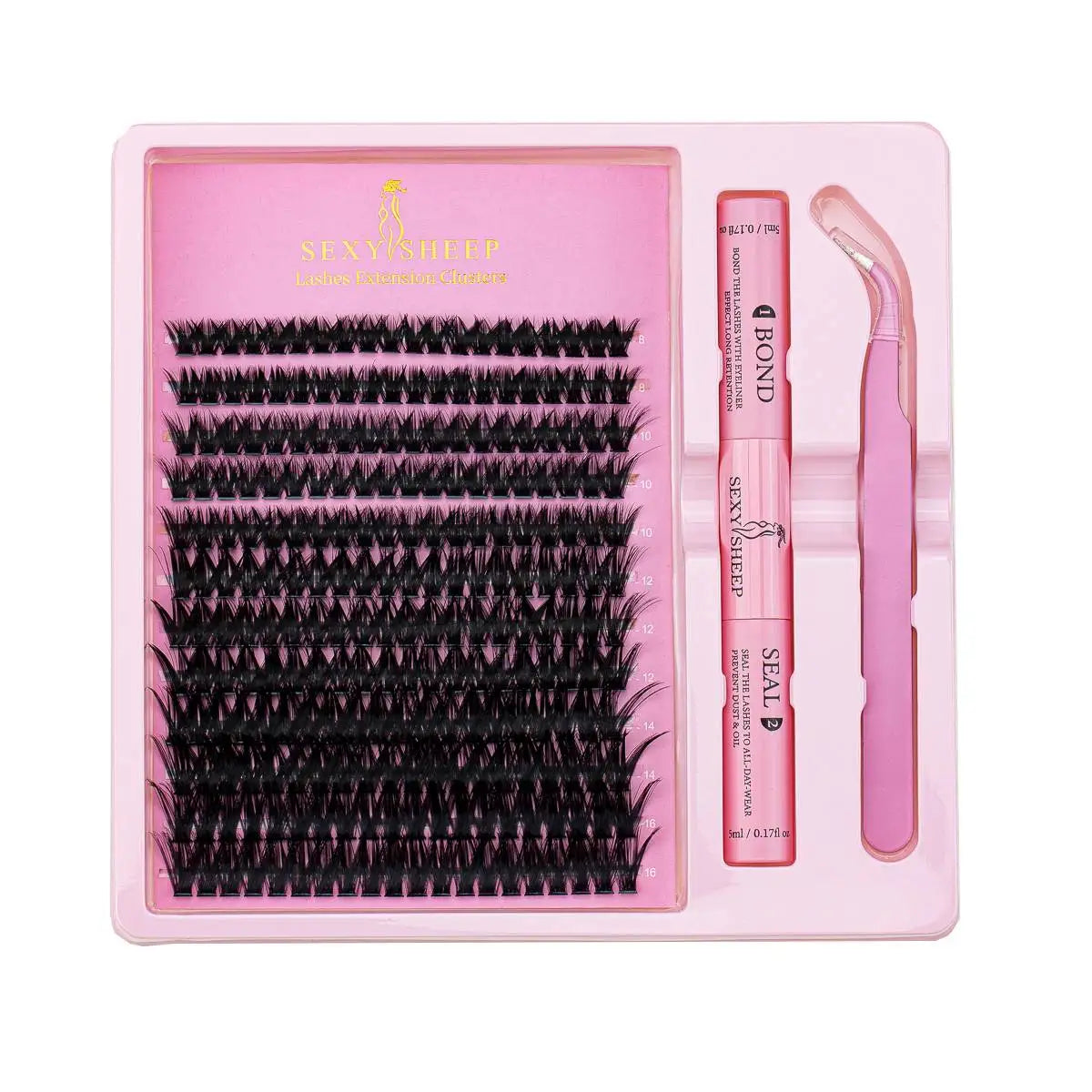 DIY Eyelash Extension Kit – Individual Lash Clusters (8-16mm) with Bond, Seal & Applicator