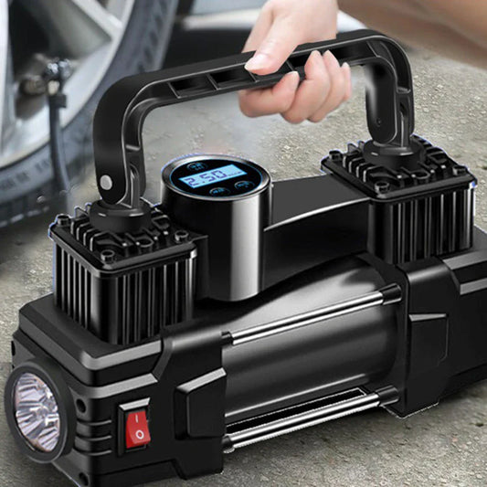 12V 150PSI Mini Air Compressor – Dual Cylinder Heavy Duty Tire Inflator with LED Light, Car Electric Pump