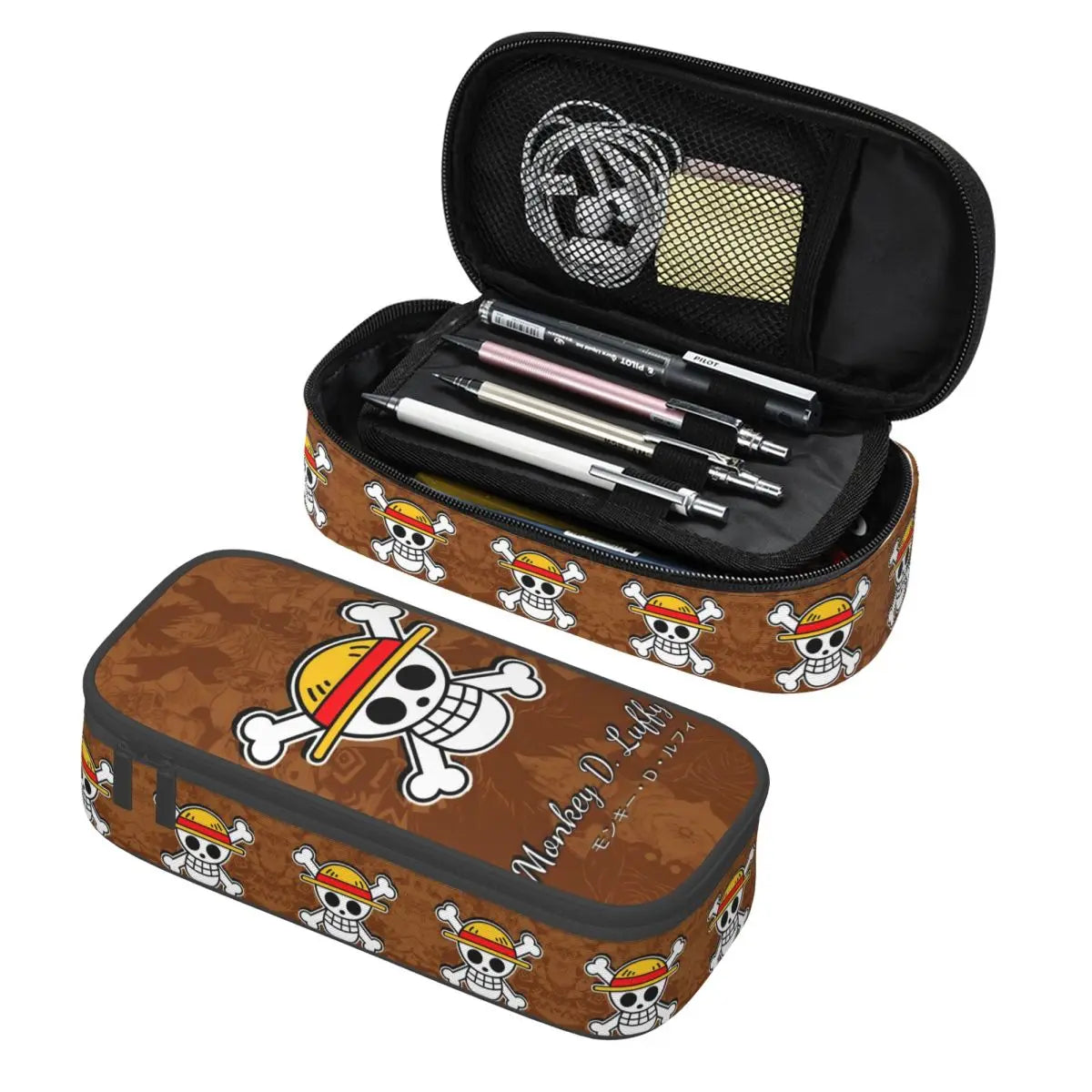 Cute Custom One Piece Pencil Case – Large Capacity Straw Hat Pirates Skull Stationery Bag for Boys & Girls