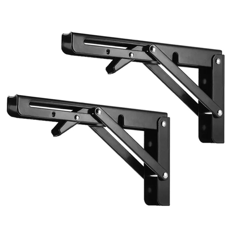 2pcs Heavy Duty Stainless Steel Folding Shelf Brackets | Collapsible Wall-Mounted L-Table Hinges for Bench & Table with Screws