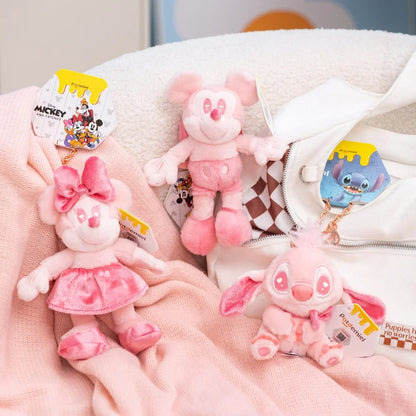 Disney Pink Mickey Minnie Stitch Plush Keychain - 19cm Kawaii Bag & Backpack Pendant Gift
