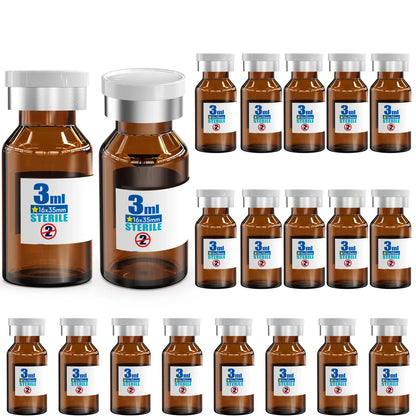Sterile Glass Vials with Rubber Stopper & Aluminum Cap – 20pcs Individually Packaged, Burr-Free