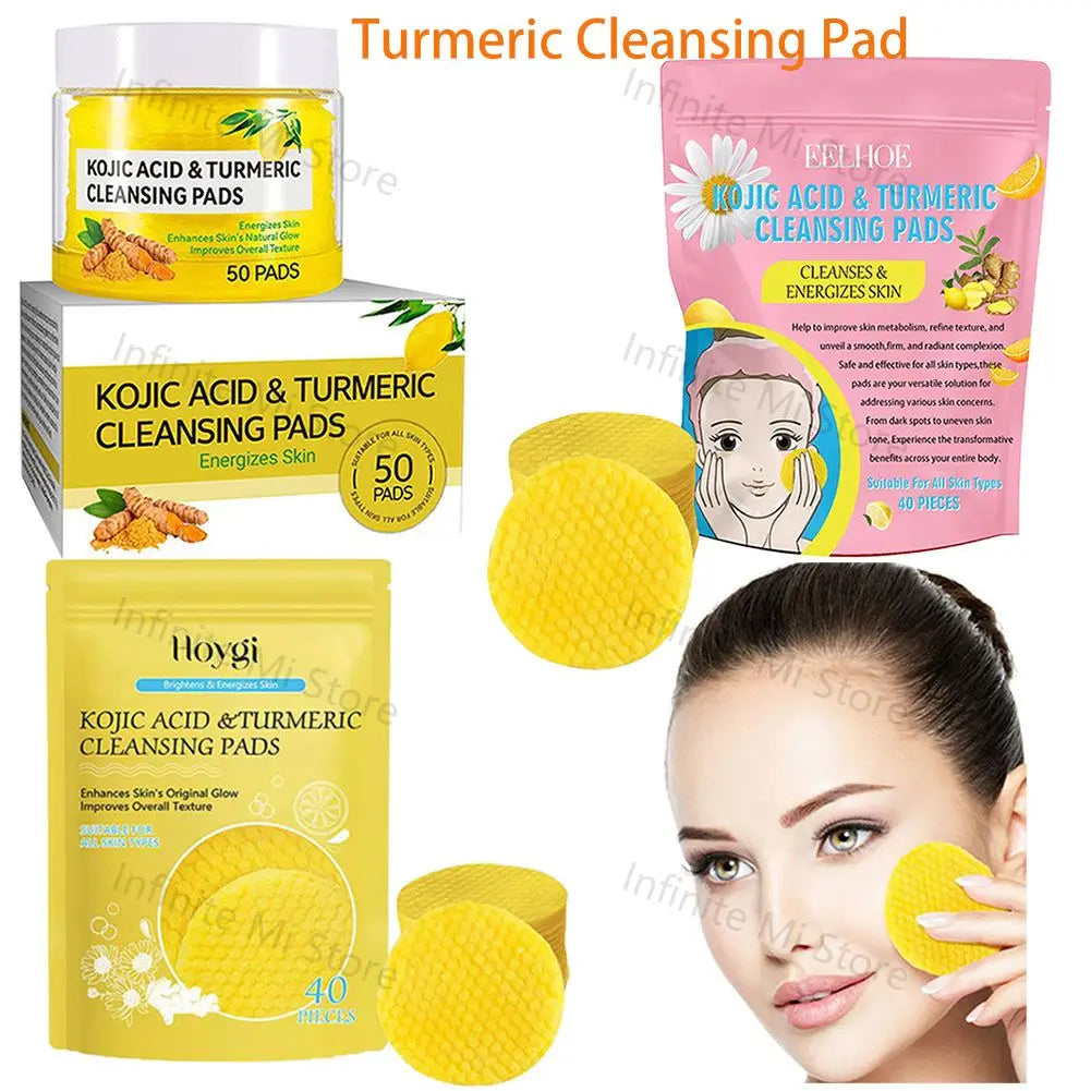 40/50pcs Turmeric & Kojic Acid Exfoliating Cleansing Pads – Facial Sponges for Daily Skin Care & Deep Cleansing