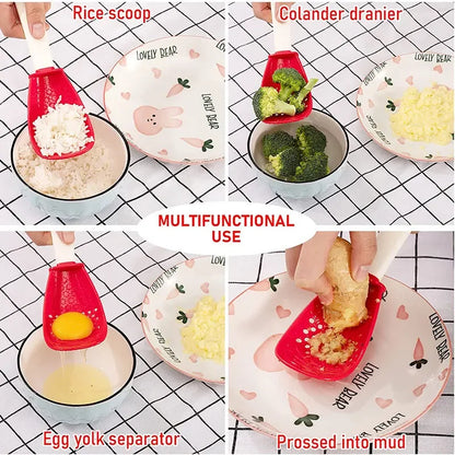 Multifunctional Kitchen Cooking Spoon - Strainer Scoop with Garlic Press, Hanging Hole, Potato & Egg Tool, Kitchen Accessory