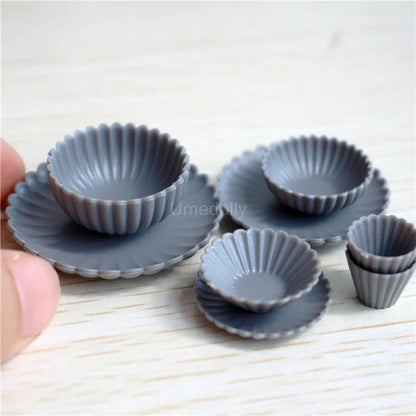 8PCS 1:6 Miniature Dollhouse Tableware Set – Mini Bowls & Plates for Blythe & BJD Dolls