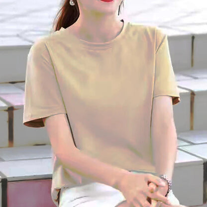 Women's 100% Cotton Crew Neck T-Shirt - Casual Regular-Fit Basic White Summer Tee