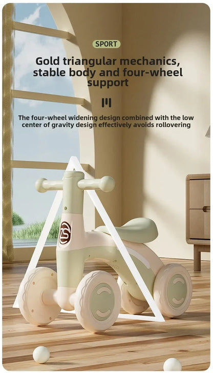 Anti-Tip Baby Balance Bike — 4-Wheel Silent Glider Walker for Ages 1-3, Toddler Training Ride-On with Safety Wheels for Indoor & Outdoor Use