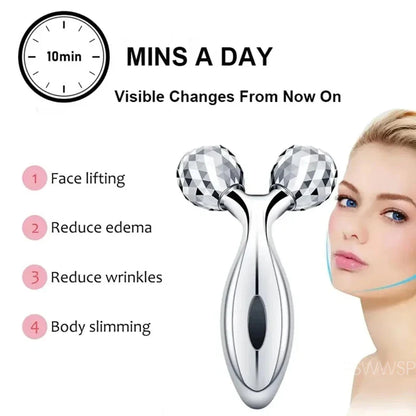3D Facial Roller Massager — Manual Beauty Device for Muscle Lifting & Skin Care, for Women & Men