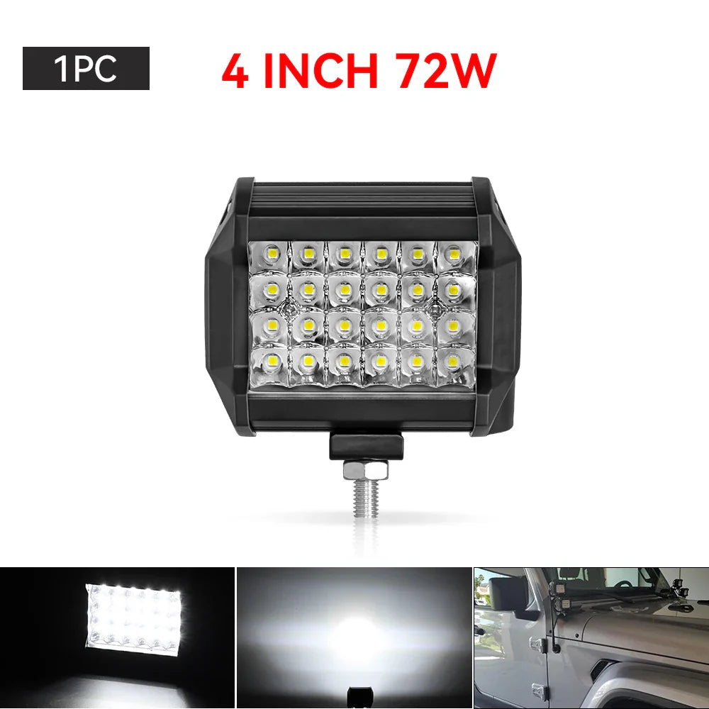 4" / 7" LED Work Light Bar 144W/120W Spot Flood Combo – Off-Road Lighting for Car, Tractor, Boat, Truck, SUV & ATV Repair & Utility Use