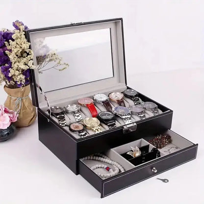 PU Leather Jewelry & Watch Organizer Box — Storage Case for Rings, Earrings, Bracelets, Perfect Gift Casket