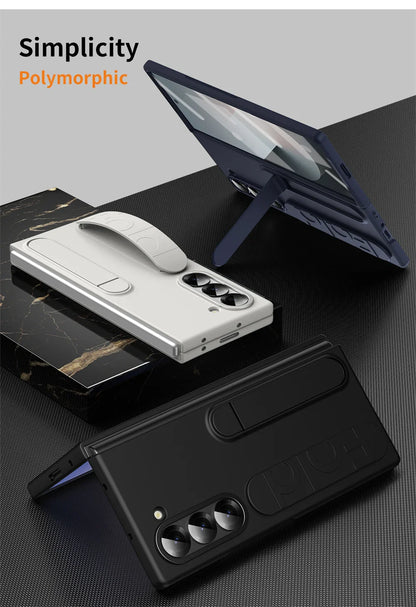 Luxury Wristband Case for Samsung Galaxy Z Fold 3-7 – Invisible Bracket Silicone Cover with Hand Strap & Folding Stand
