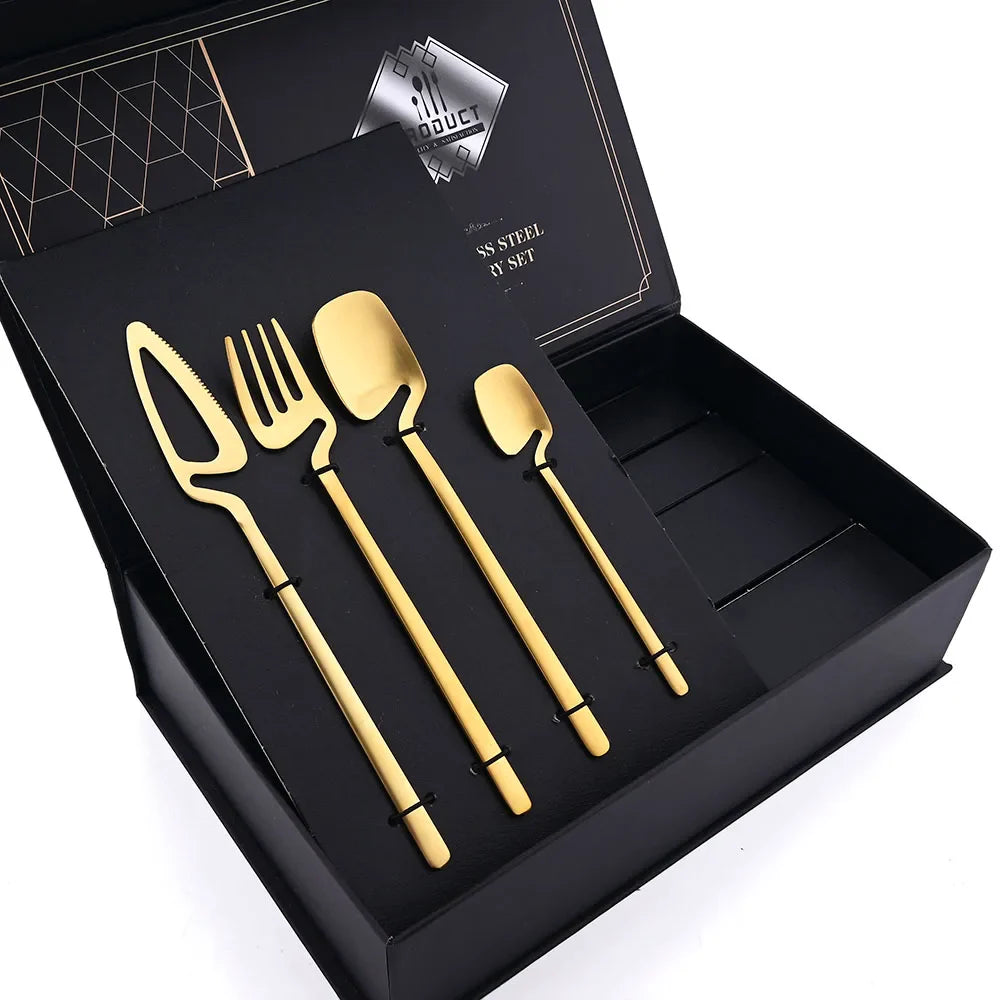 32-Piece Black Matte Stainless Steel Cutlery Set – Knife, Fork, Spoon Dinnerware for Bar, Party & Kitchen