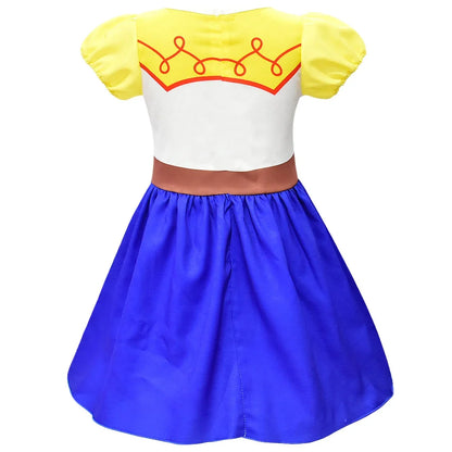Kids Cowgirl Costume Dress - Girls Cartoon Print Short Sleeve Halloween Cosplay Party Outfit