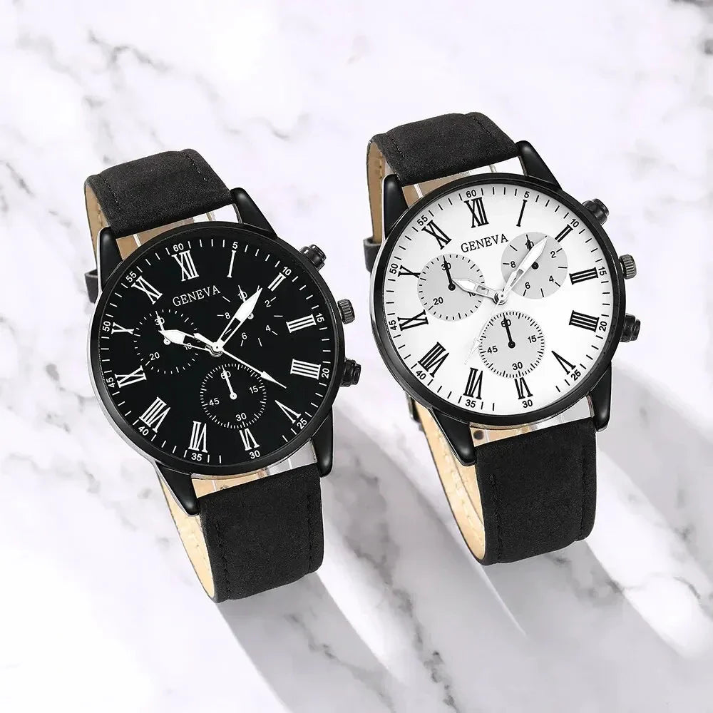 2PCS Set Couple Fashion Leather Watches – Simple Dial Quartz Wristwatches for Ladies & Men, Casual Dress Clocks