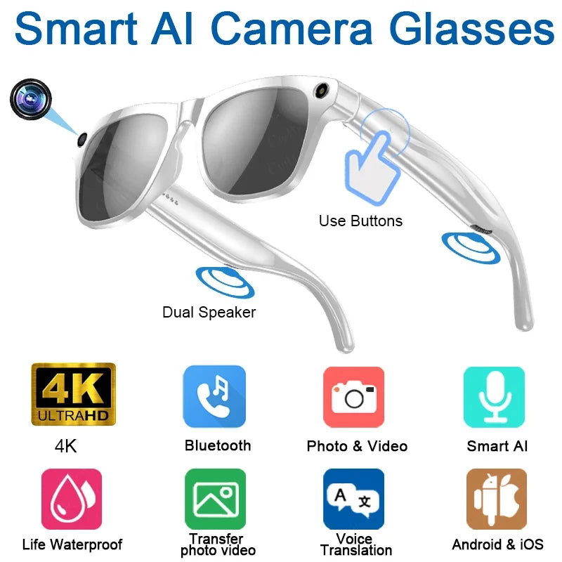 Xiaomi Mijia 6K HD AI Smart Glasses — 100MP Camera, ChatGPT, Bluetooth Call, Voice Assistant, 260mAh Battery