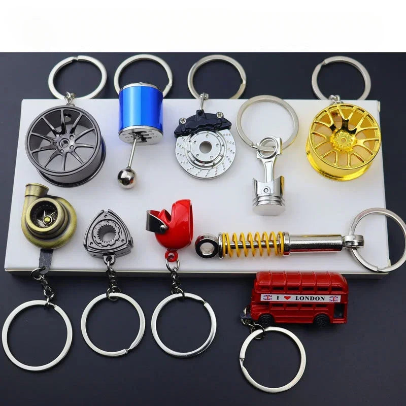 Creative Metal Car Keychain — Zinc Alloy Turbo, Gearbox & Brake Disc Pendant for Men’s Birthday or Dad Gift