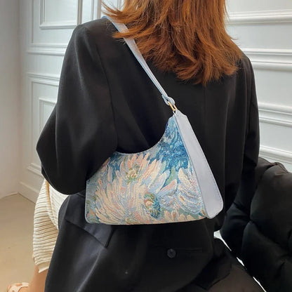 Autumn Trendy Women's Underarm Bags: Oil Painting Shoulder Bag - Cute Simple Handbags for Female Travel