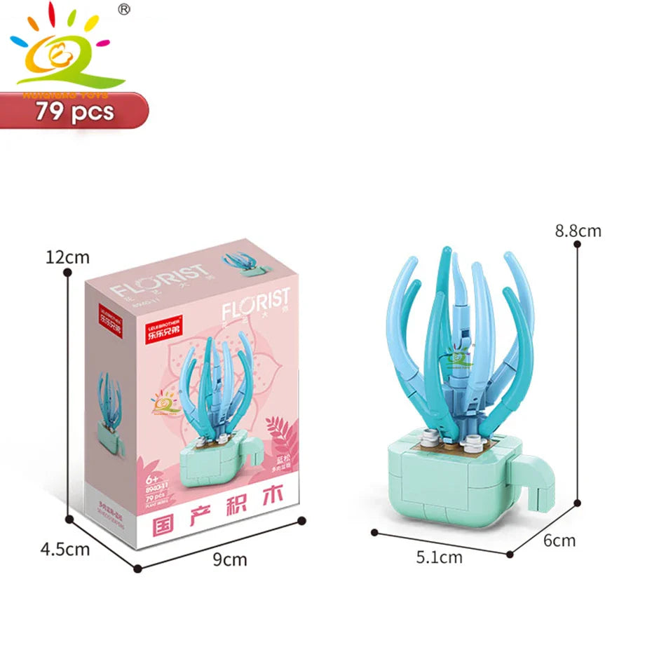 HUIQIBAO MOC Flower & Succulent Potted Building Block Set – DIY Eternal Bouquet, Home Desk Plant Decor, Girls & Kids Toy Gift