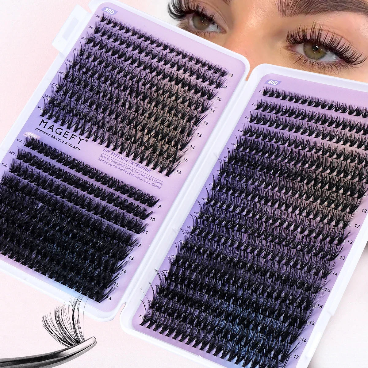 MJ DIY Lash Extensions Kit – 640pcs Wispy Lash Clusters 80D/100D, Mix 9-18mm Individual Cluster Eyelash Extensions