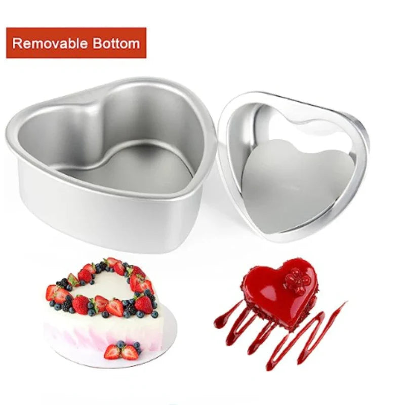 Aluminum Alloy Heart-Shaped Cake Molds with Removable Bottom - 3/4/5/6/7/8/10 Inch Baking Mould Tool for Cakes, Muffins, Bread, and Cheese