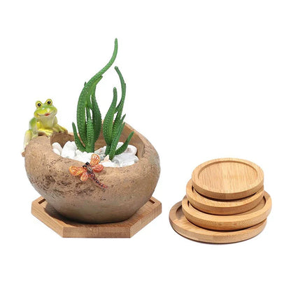 Mini Bamboo Tray Coaster – Wooden Saucer Plate for Flower Pots, Cups, and Coffee, Creative Kitchen & Home Decor Mat