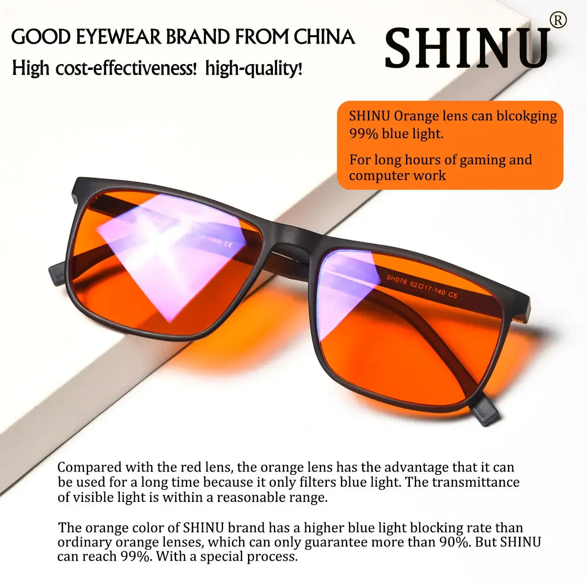 SHINU Blue Light Blocking Glasses – Red Lens Anti-Glare Eyewear for Men to Reduce Eye Strain