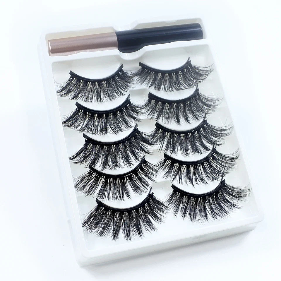 REDSIREN 5 Pairs Magnetic Eyelashes with Eyeliner – Reusable Thick Natural False Lashes