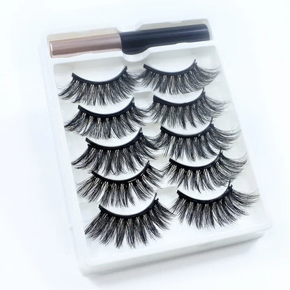 REDSIREN 5 Pairs Magnetic Eyelashes with Eyeliner – Reusable Thick Natural False Lashes