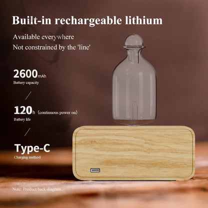 Glass Essential Oil Diffuser with Wood Grain Base - 2600mAh Nebulizer for Professional Aroma Therapy in Home or Office