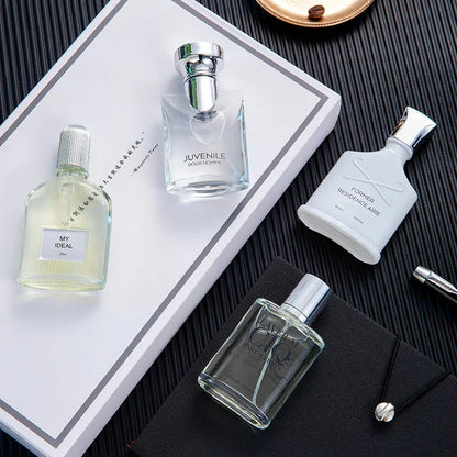 Brand Men's Perfume 100ml Gift Box - Four-Piece Set with Lasting Fragrance Body Spray, Fresh Plant Floral Scent and Pheromones