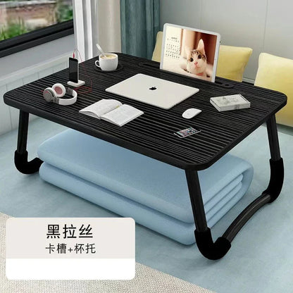 Foldable Laptop Desk for Bed & Sofa – Portable Lap Table with Cup, Book Holder, Drawer, and USB Slot