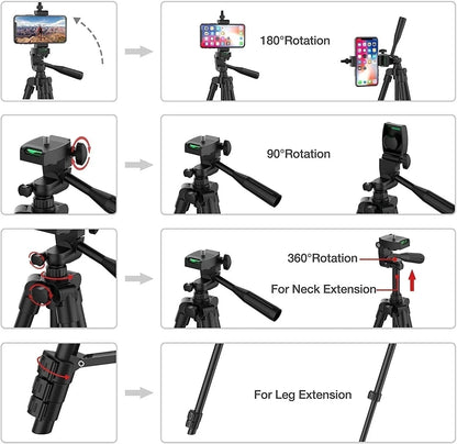 Phone Camera Tripod Stand – Lightweight with Bluetooth Remote, Universal Phone Holder for Photography, Compatible with Xiaomi, Huawei, DSLR