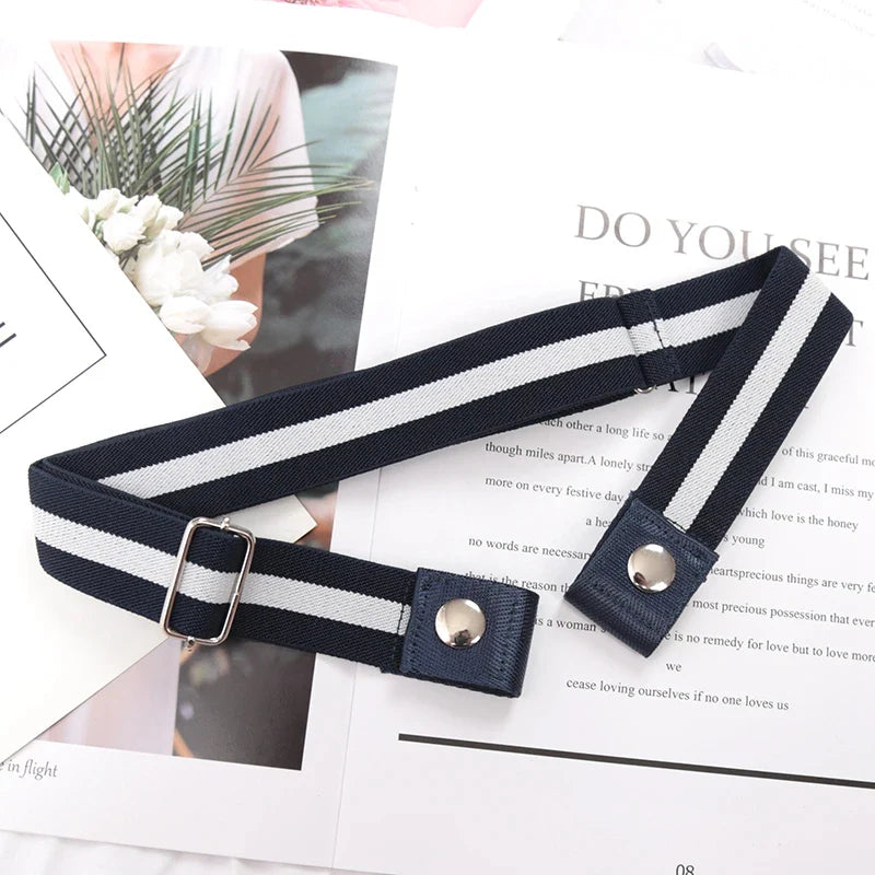 Elastic Buckle-Free Canvas Belt for Women – Stretch Waist Belt for Jeans & Pants, Invisible Lazy Belt