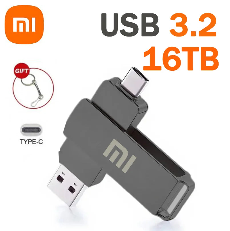 Xiaomi 16TB USB 3.2 Flash Drive — Super High-Speed Metal Mini U Disk, Type-C Pen Drive & Portable SSD Memory Disk