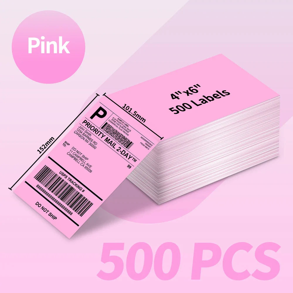 Phomemo 4x6 Thermal Shipping Labels – 500PCS Purple Fanfold Direct Thermal Labels, BPA-Free for Mailing Printer