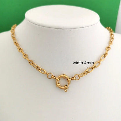 Spring Sailor Clasp Necklace – Stainless Steel Paperclip Link Chain Choker for Women & Men, Geometric PVD Gold Jewelry