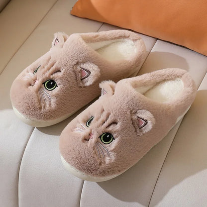 Cute Cat Plush Slippers - Fluffy Winter Indoor Home Shoes for Women & Men with Cozy Furry Design