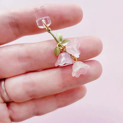 Pink Lily Flower Phone Charm - Cute Green Leaf Dust Plug Accessory for iPhone & Type-C Charging Ports