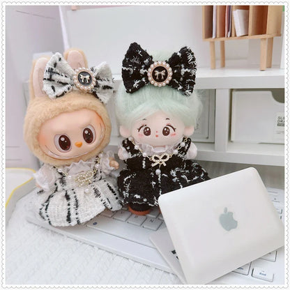 Labubu Doll Accessories — 17cm Luxury Woolen Shawl Suit & Skirt Set with Messenger Bag & Loafers